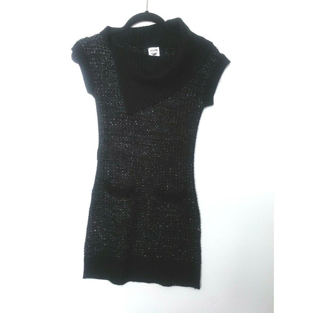Girls Sweater Dress Cowl neck L (14/15) Black Shimmery Stretchy Envelope neck - Picture 7 of 8